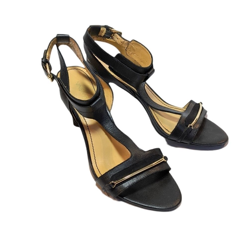 NINE WEST black t straps heels sandals size 8